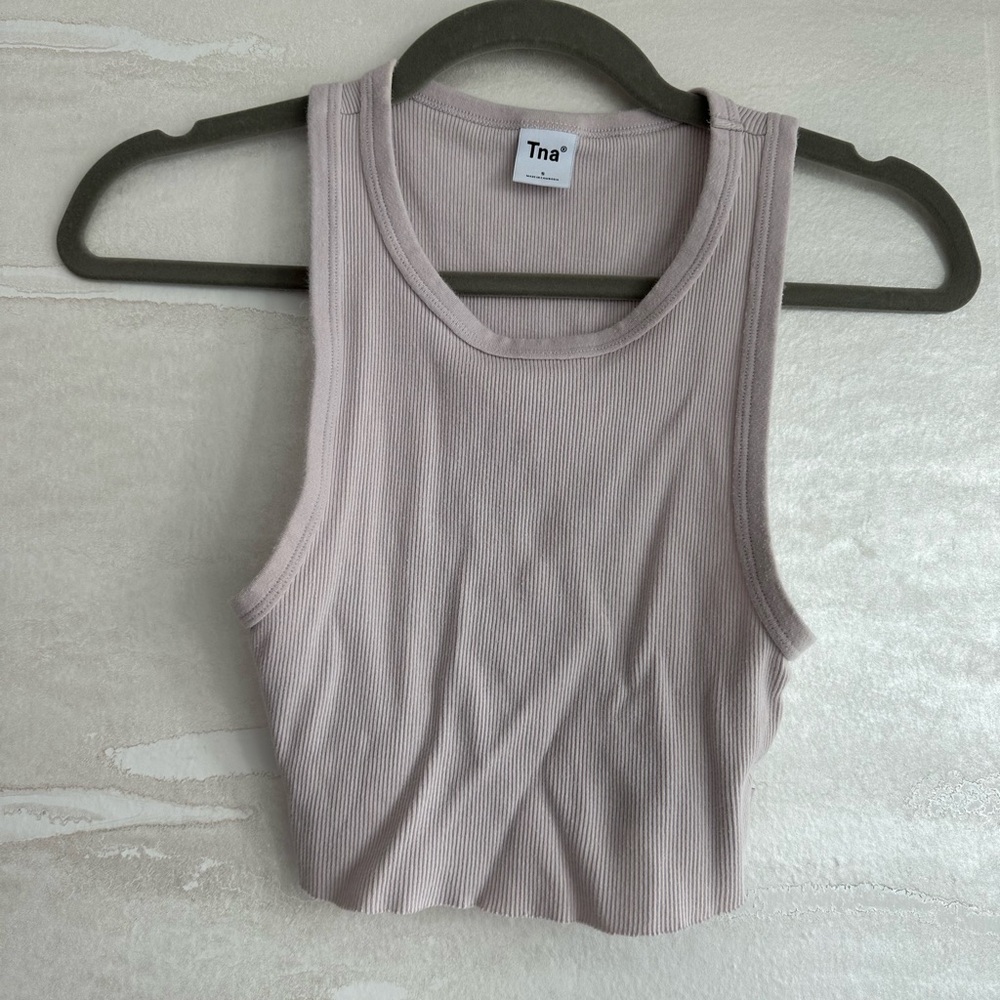 TNA Women's Small Ribbed Lavender/Light Purple Cropped Tank Top Raw Hem Aritzia